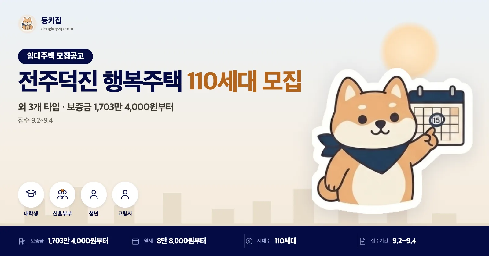 전주덕진 행복주택 예비입주자 모집, 110세대 규모인데 계층별 임대조건이 이렇게나 다르다고?!